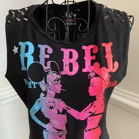 Rat Baby Tops - Rat Baby Rebel Graphic Tank Top w/ Shoulder Spikes
